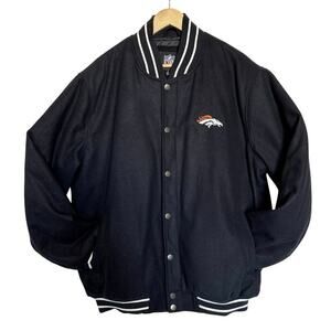 NFL Denver Broncos Wool Blend Varsity Bomber Jacket Navy Blue Mens Size L